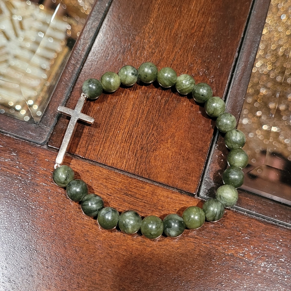Irish Connemara Marble Cross Bracelet | Genuine Marble and Sterling Silver